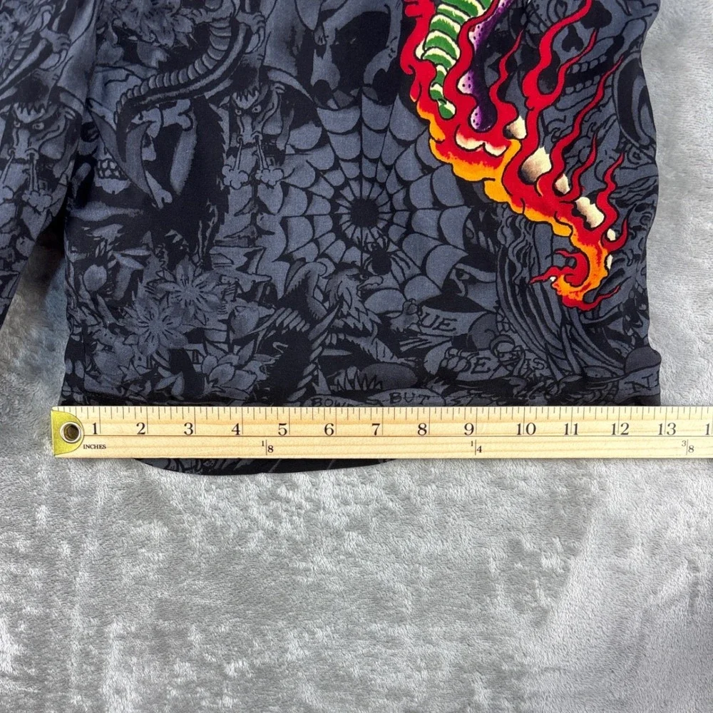 Ed Hardy Board Shorts Mens Medium Tattoo Print Black Multi Graphic NEW